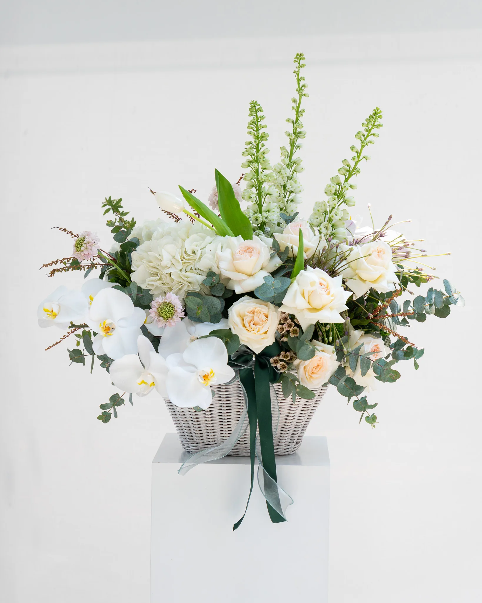 Morning Angel - White Orchids & Roses Flower Basket - Image 2