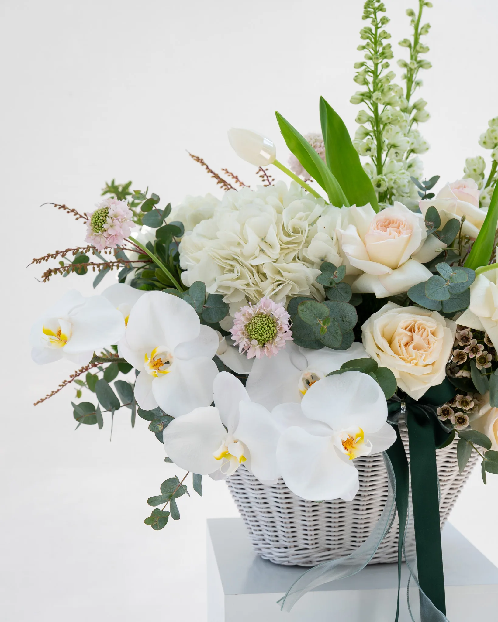 Morning Angel - White Orchids & Roses Flower Basket - Image 3